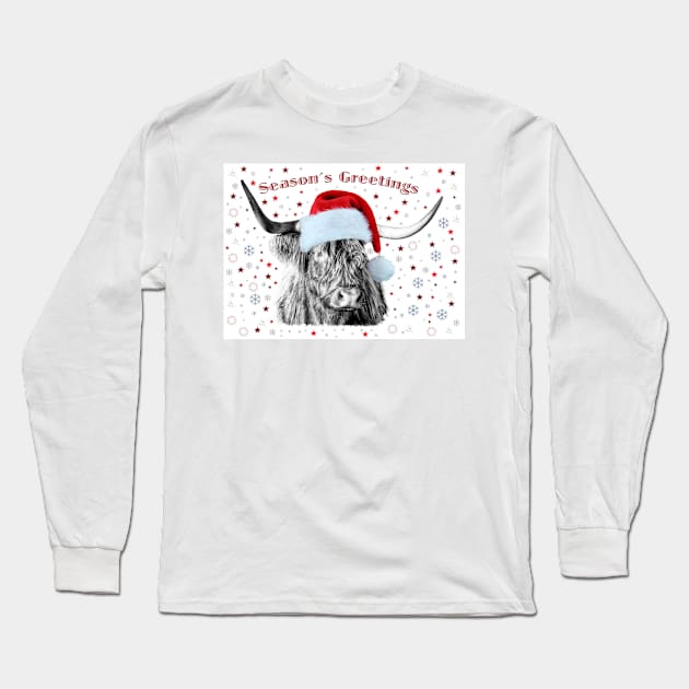 Highland Cow Christmas Greetings Long Sleeve T-Shirt by Jane Braat